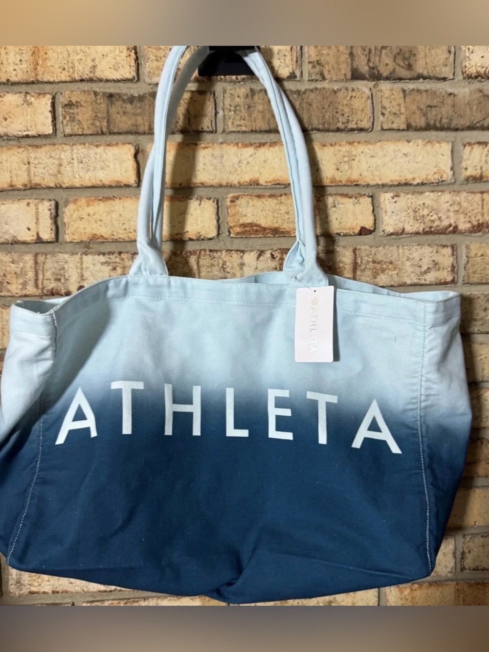 Athleta Large Blue Ombre Canvas Tote Bag NWT